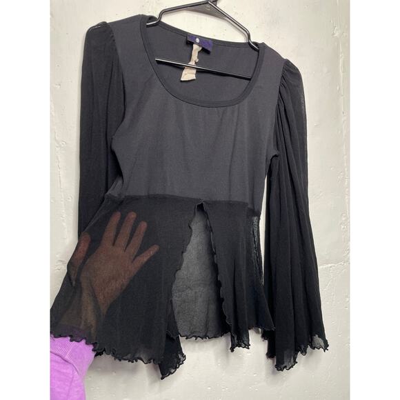 Vintage Morbid Threads Hot Topic Sheer Bell Sleeve Blouse Black Size Medium - Picture 3 of 7
